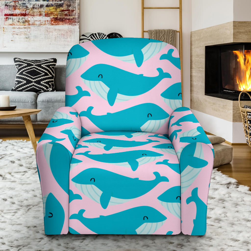 Whale Print Design LKS302 Recliner Slipcover with Pocket
