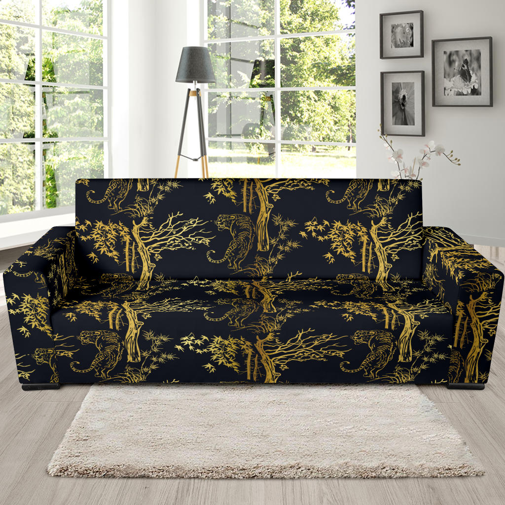 Tiger Gold Print Design LKS307 Sofa Slipcover