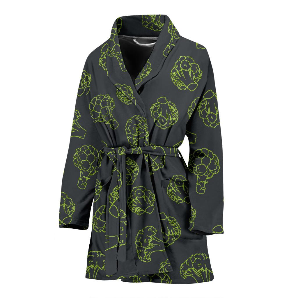 Broccoli Pattern Print Design 01 Women Bathrobe