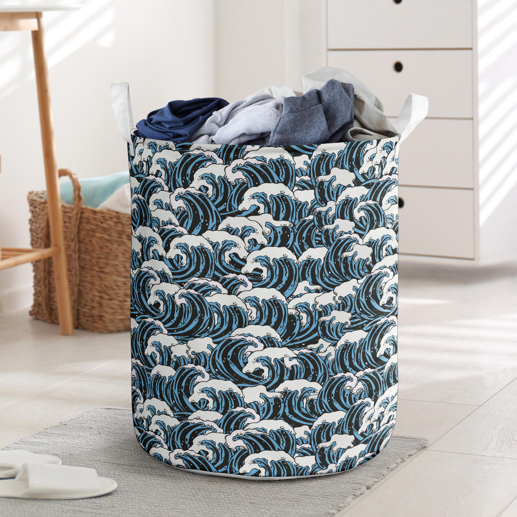 Surf Wave Pattern Print Laundry Basket