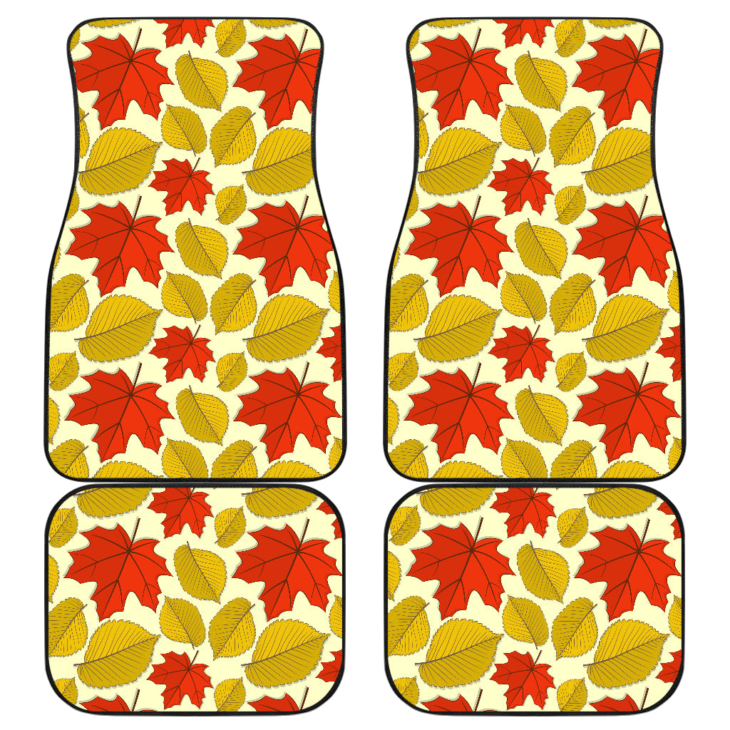Elm Maple Leave Print Pattern Car Floor Mats Front Back