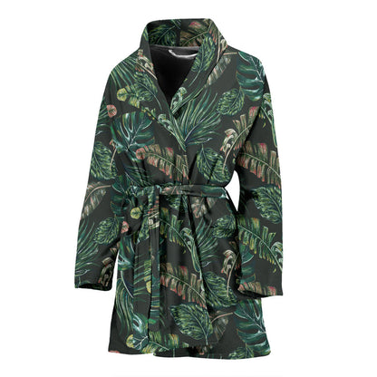 Banana Leaf Pattern Print Design 05 Women Bathrobe