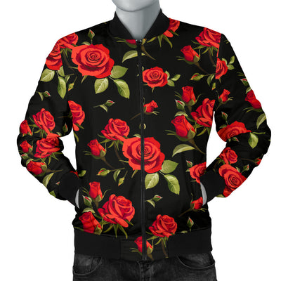 Red Rose Themed Print Men Bomber Jacket