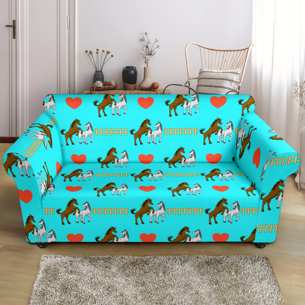 Horse Couple Love Print Design LKS309 Loveseat Couch Slipcover