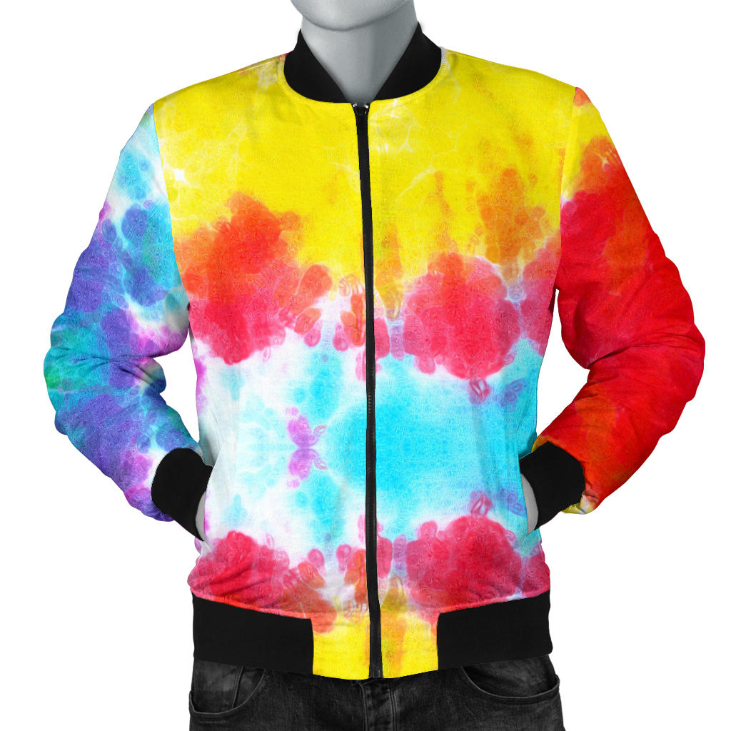 Tie Dye Rainbow Themed Print Men Bomber Jacket