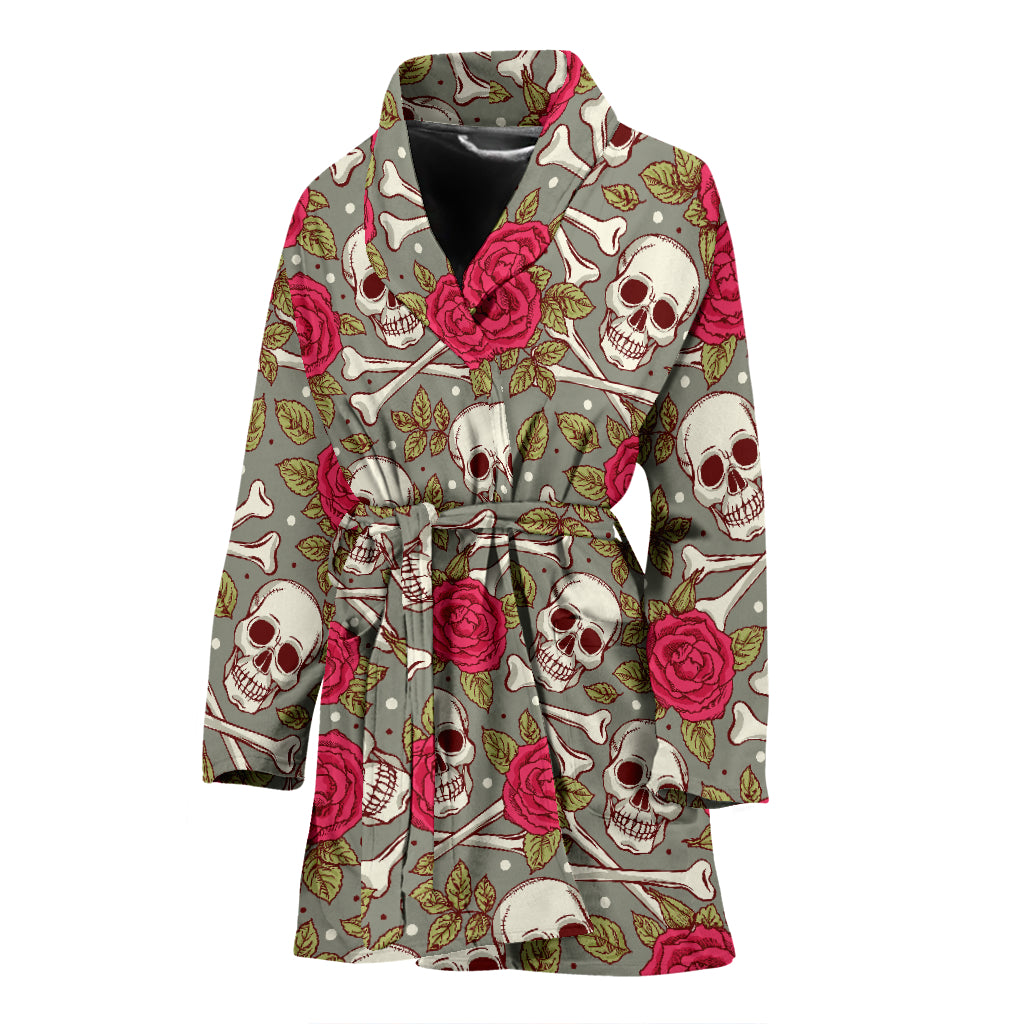 Skull Bone Rose Print Design LKS303 Women Bathrobe