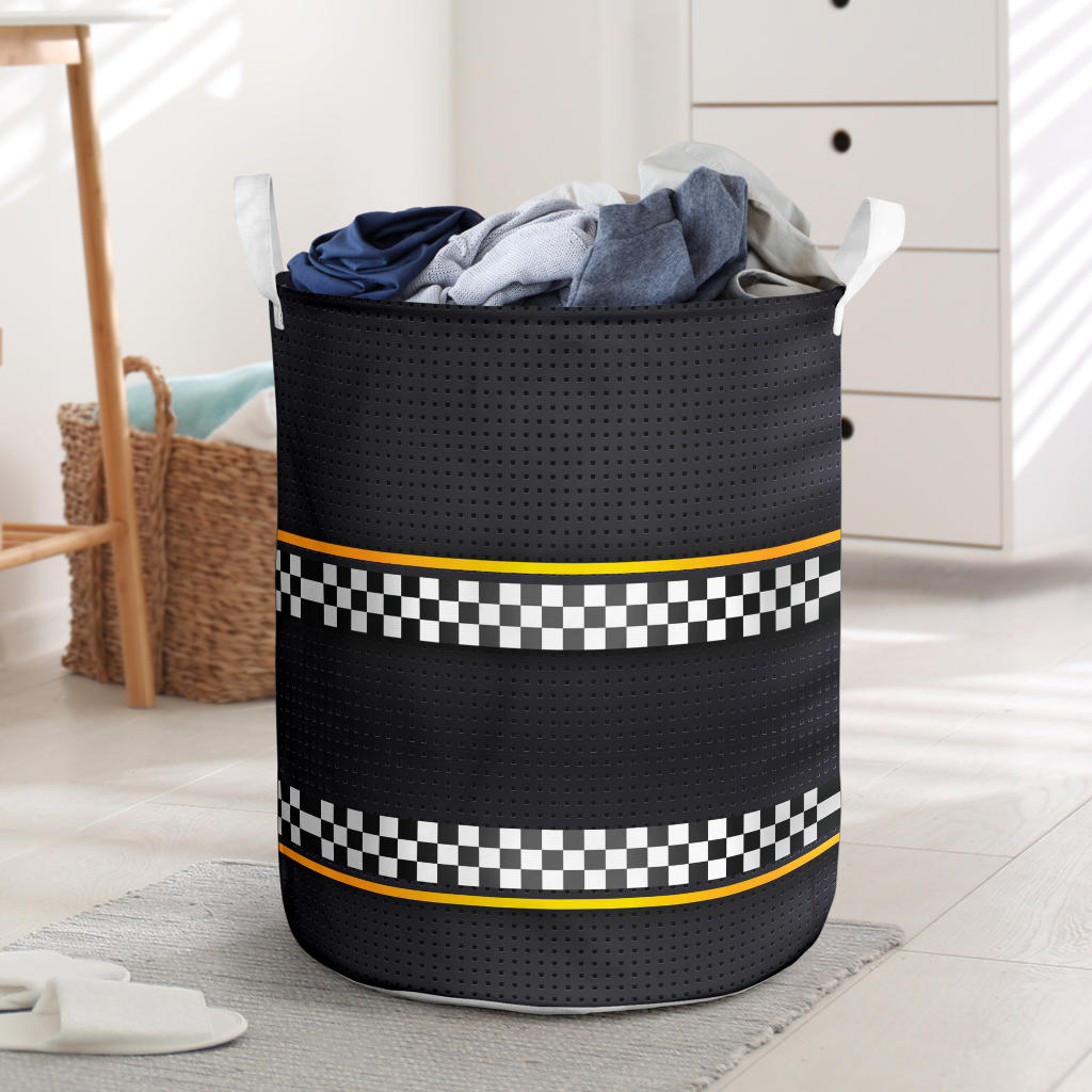 Checkered Flag Yellow Line Style Laundry Basket