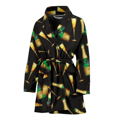 Champagne Pattern Print Design 02 Women Bathrobe