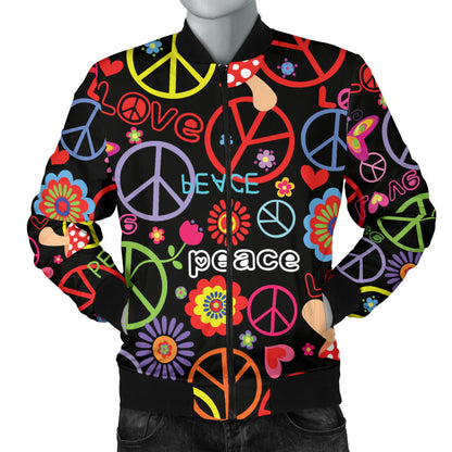 Peace Sign Colorful Design Print Men Bomber Jacket
