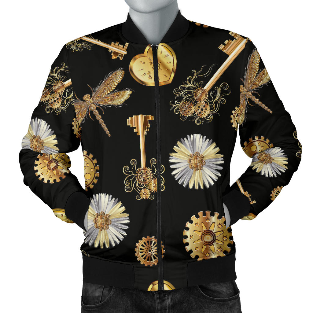 Steampunk Dragonfly Design Themed Print Men Bomber Jacket