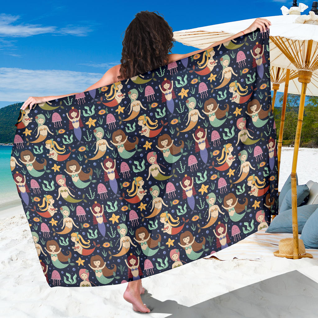 Mermaid Cartoon Pattern Print Design 03 Sarong Pareo Wrap
