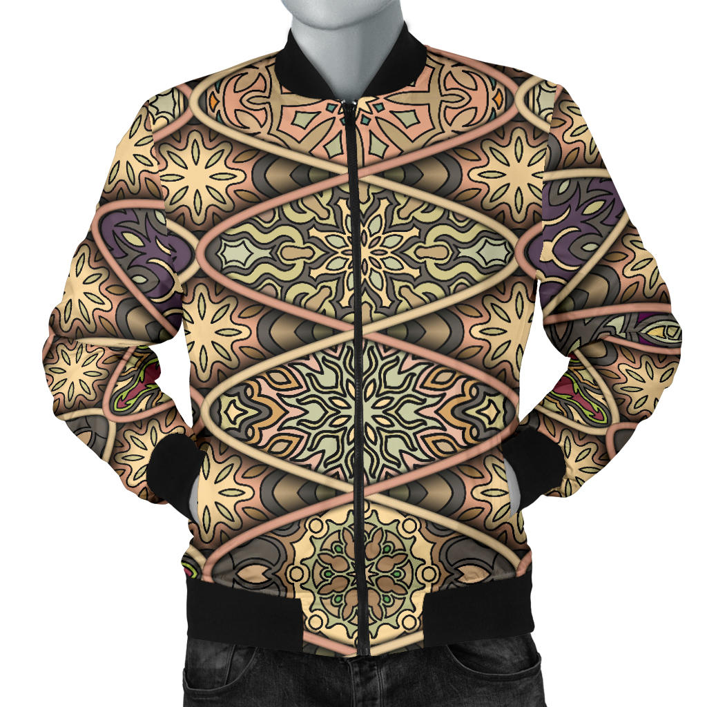 Mandala Motif Themed Design Print Men Bomber Jacket