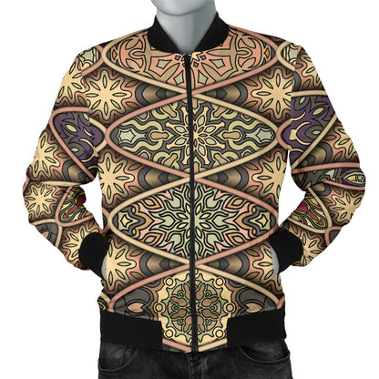 Mandala Motif Themed Design Print Men Bomber Jacket