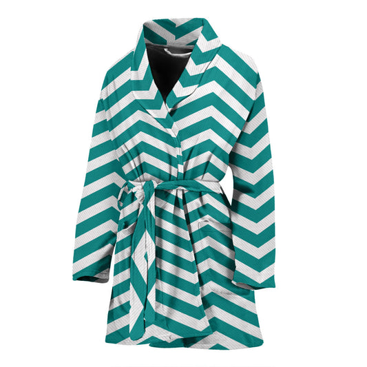 Chevron Teal Pattern Print Design 02 Women Bathrobe