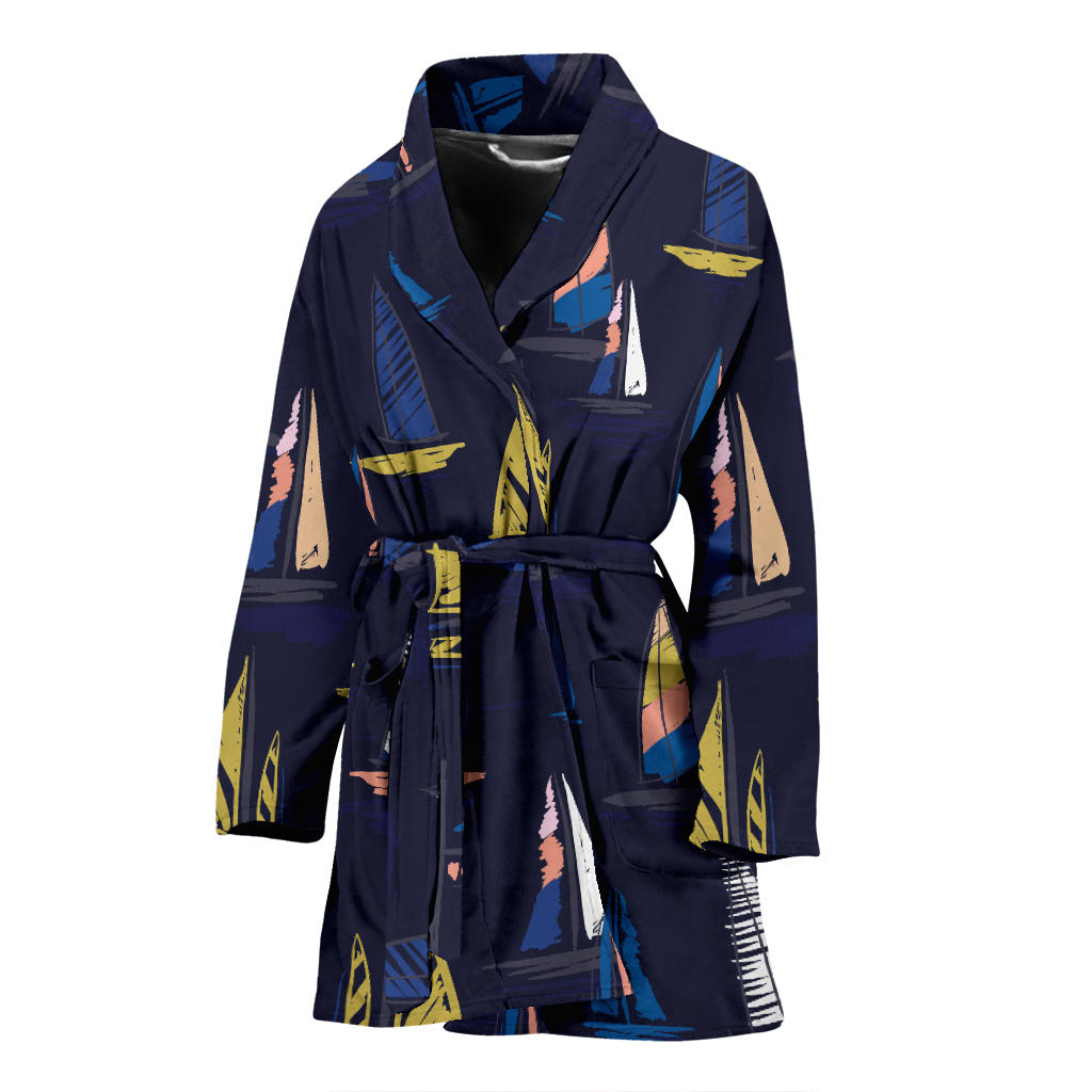 Sailing Ships Pattern Print Design A03 Women Bathrobe