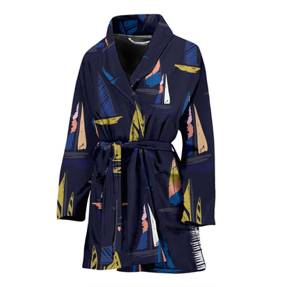Sailing Ships Pattern Print Design A03 Women Bathrobe