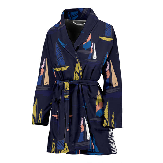 Sailing Ships Pattern Print Design A03 Women Bathrobe
