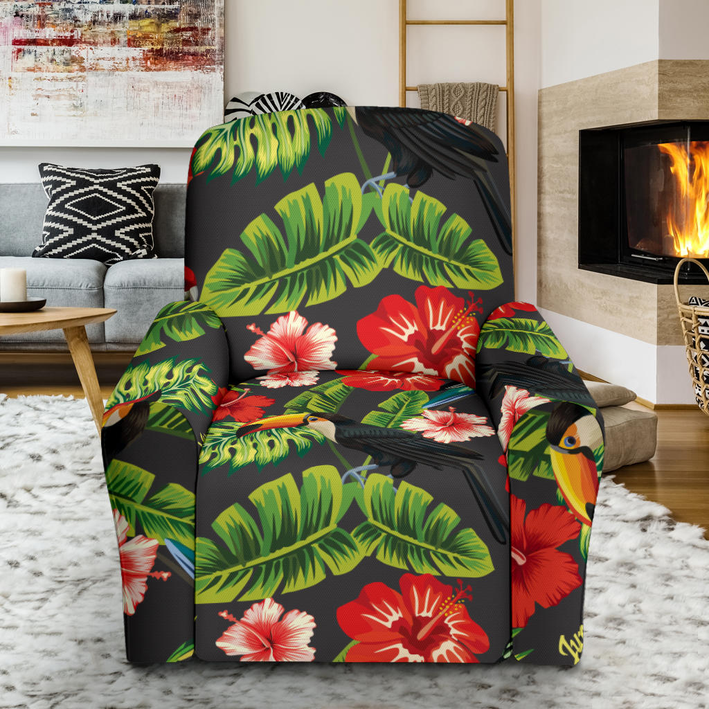 Hibiscus Red With Parrotprint Design LKS303 Recliner Slipcover with Pocket
