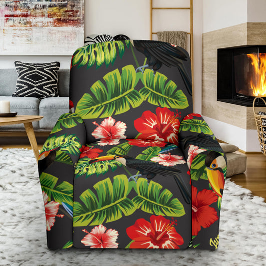 Hibiscus Red With Parrotprint Design LKS303 Recliner Slipcover with Pocket