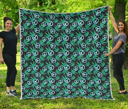 Peace Sign Themed Design Print Quilt Bedspread