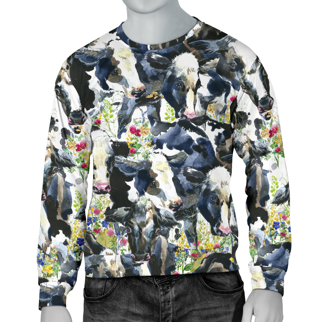 Cow Watercolor Print Pattern Men Long Sleeve Sweatshirt