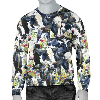 Cow Watercolor Print Pattern Men Long Sleeve Sweatshirt
