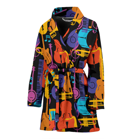 Jazz Pattern Print Design 03 Women Bathrobe