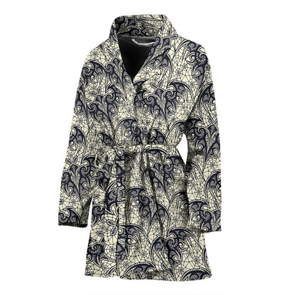 Bat Tribal Pattern Print Design 06 Women Bathrobe