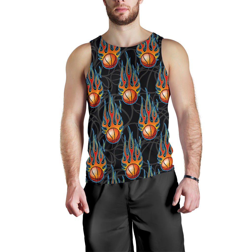 Basketball Fire Print Pattern Men Tank Top