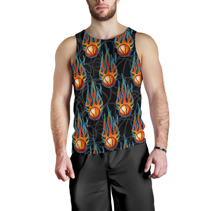 Basketball Fire Print Pattern Men Tank Top