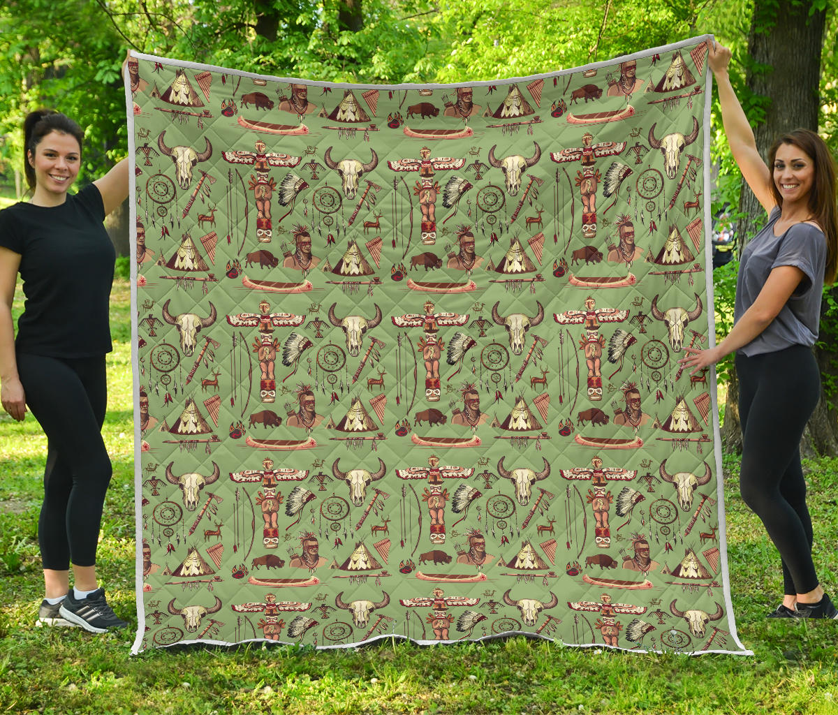Native Indian Themed Design Print Quilt Bedspread
