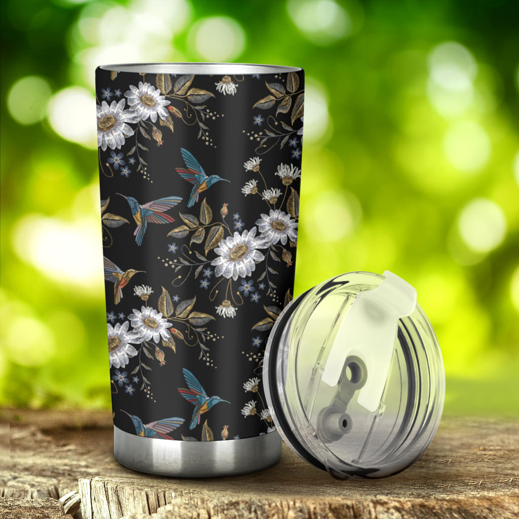 Hummingbird with Embroidery Themed Print Tumbler