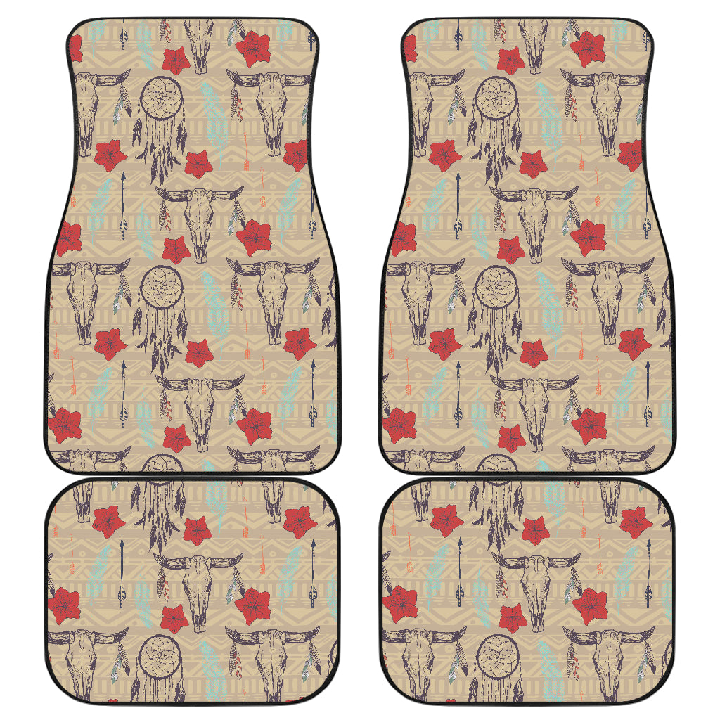 Native Buffalo Head Themed Design Print Car Floor Mats Front Back