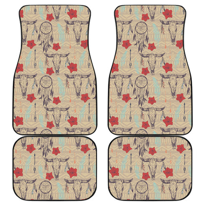 Native Buffalo Head Themed Design Print Car Floor Mats Front Back
