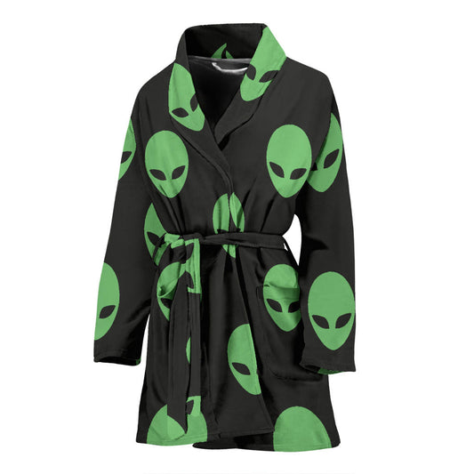 Alien Green Neon Pattern Print Design 01 Women Bathrobe