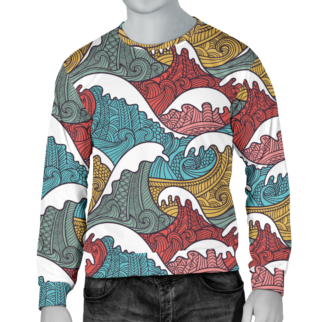Tribal Wave Pattern Print Men Long Sleeve Sweatshirt