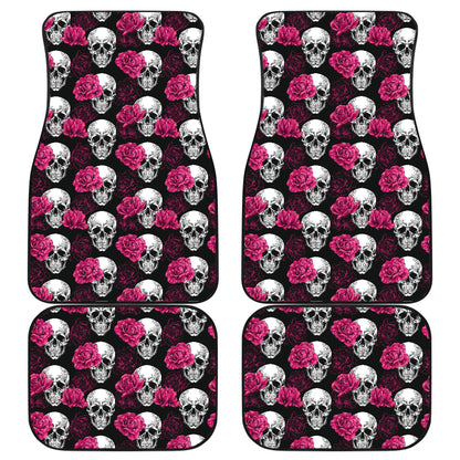 Pink Rose Skull Themed Print Car Floor Mats Front Back