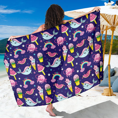 Narwhal Cute Pattern Print Design 02 Sarong Pareo Wrap