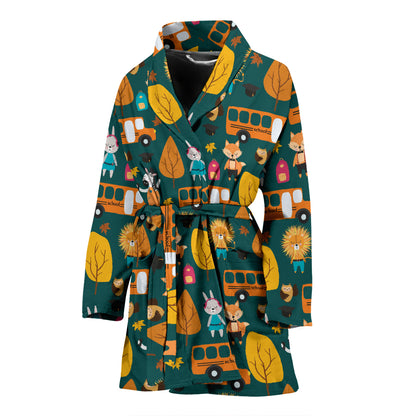 School Bus Print Design LKS309 Women Bathrobe