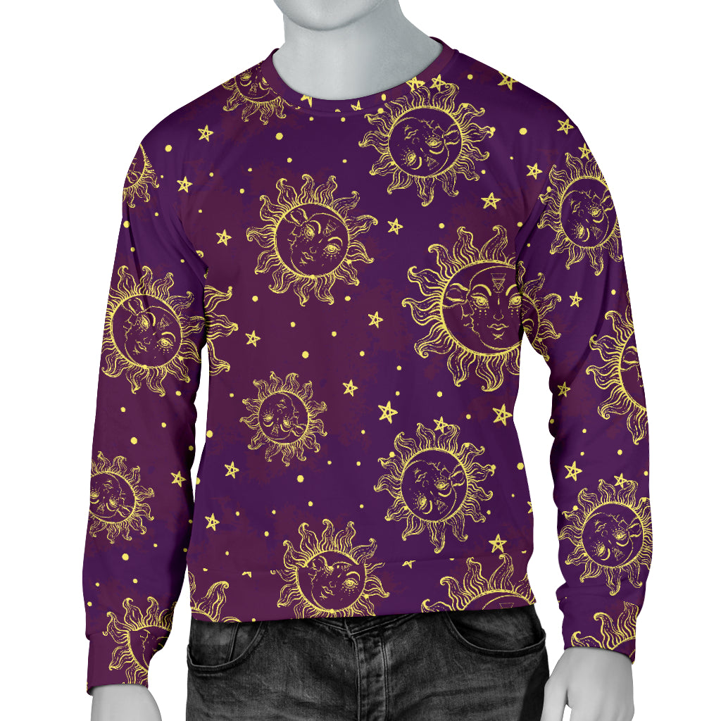 Sun Moon Star Design Themed Print Men Long Sleeve Sweatshirt