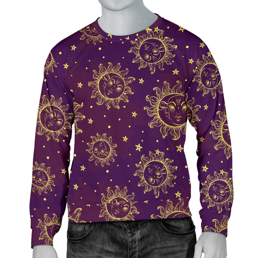 Sun Moon Star Design Themed Print Men Long Sleeve Sweatshirt