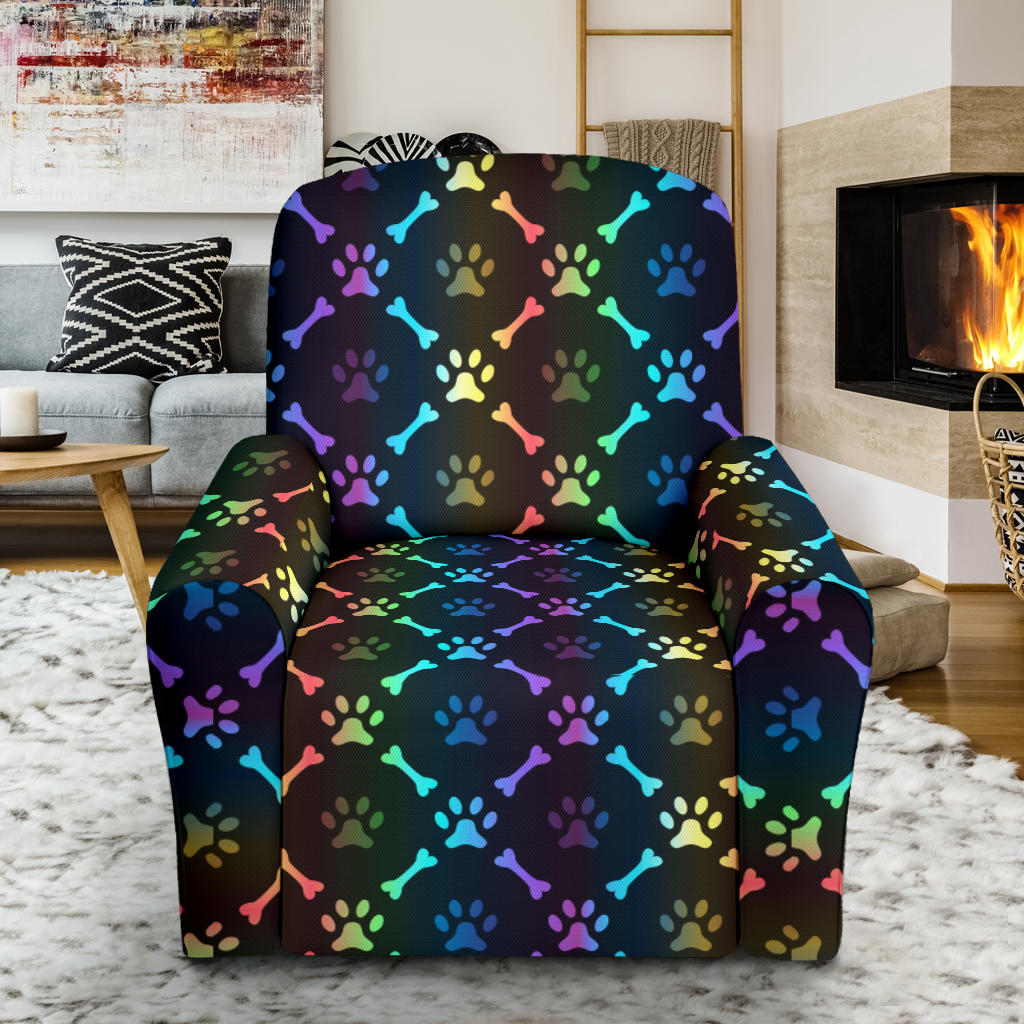 Paw Rainbow Pattern Print Design A01 Recliner Slipcover with Pocket