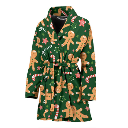 Gingerbread Pattern Print Design 04 Women Bathrobe