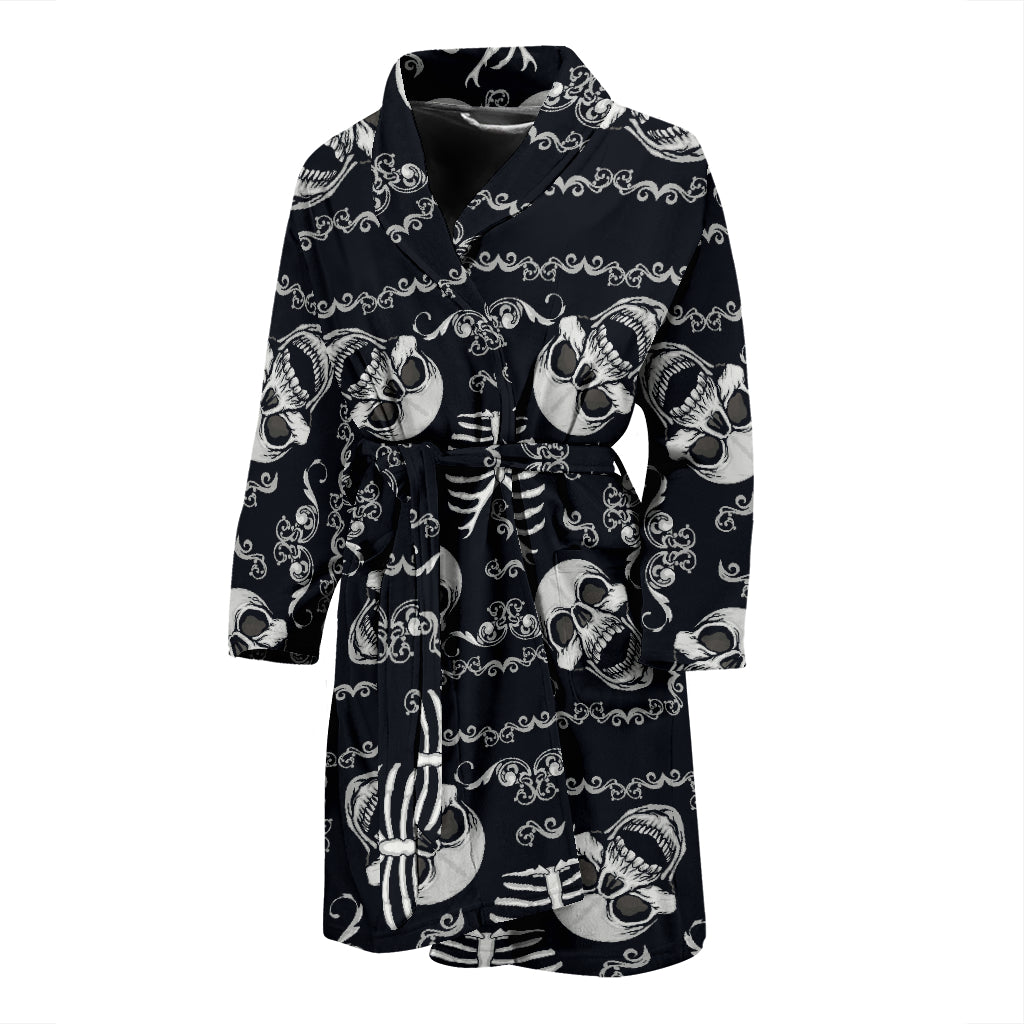 Bandana Skull Black White Print Design LKS306 Men Bathrobe