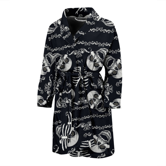 Bandana Skull Black White Print Design LKS306 Men Bathrobe