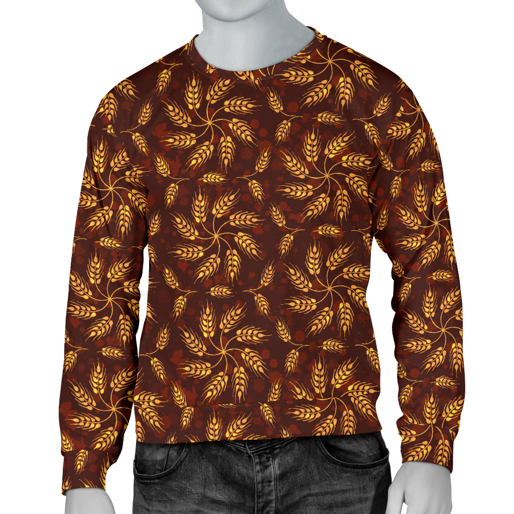 Agricultural Brown Wheat Print Pattern Men Long Sleeve Sweatshirt