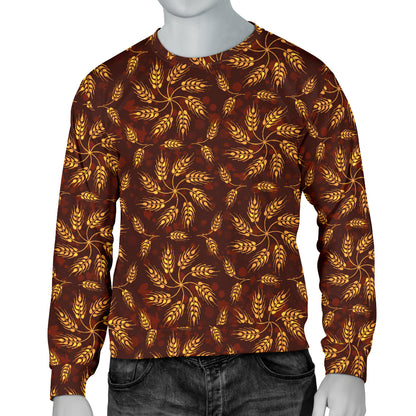 Agricultural Brown Wheat Print Pattern Men Long Sleeve Sweatshirt