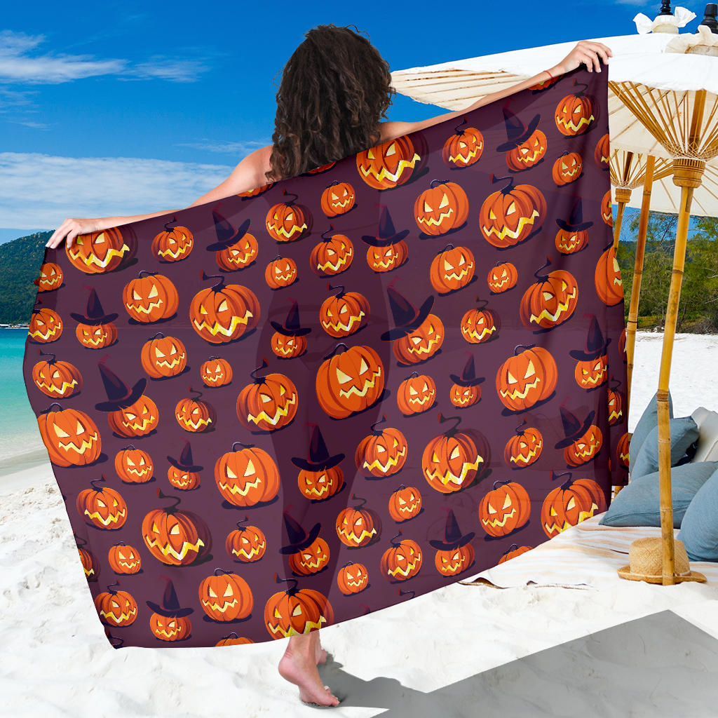 Halloween Pumpkin Pattern Print Design 03 Sarong Pareo Wrap