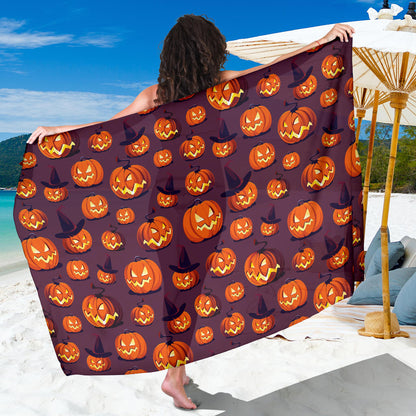 Halloween Pumpkin Pattern Print Design 03 Sarong Pareo Wrap