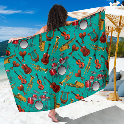 Drum Set Pattern Print Design 01 Sarong Pareo Wrap